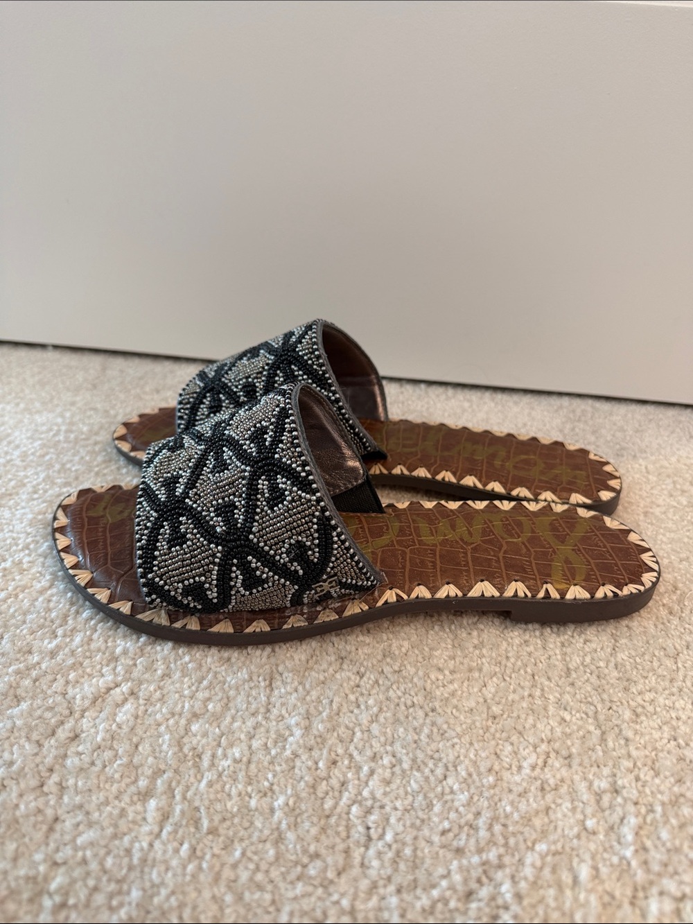 Beaded Black & Silver Slide Sandals - Picture 3 of 3